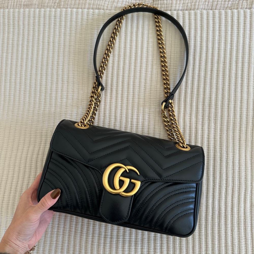 Gucci GG MARMONT SMALL SHOULDER BAG BLACK Leather